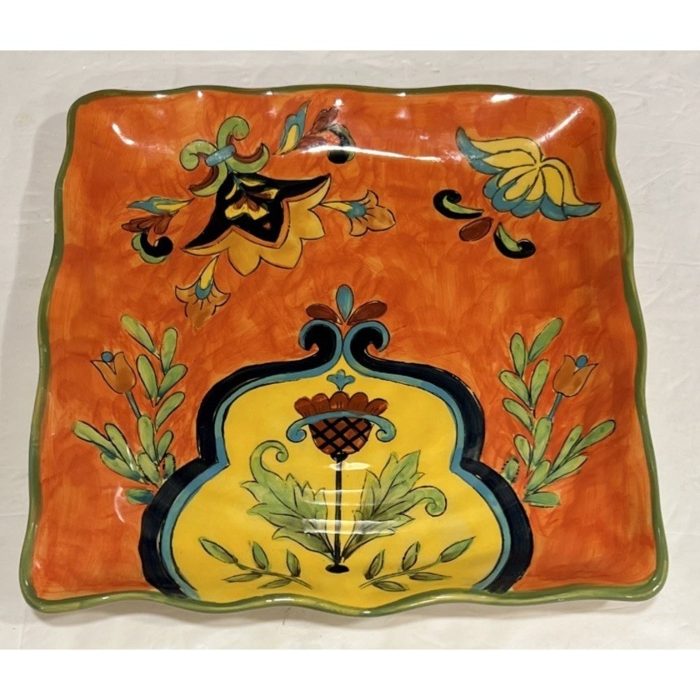 Talavera Hand Painted Mexican Art Pottery 11.5" Serving Platter Wavy Edges Decor
